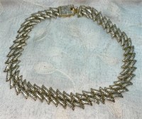 Vtg Gold Tone Clear Stones Encrusted Necklace