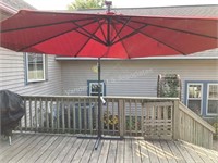 Solar lighted porch 9’ umbrella, red