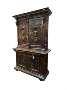 Large Heavily Carved Oak Cabinet with Faces