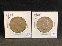 1949D & 1963D Franklin Half Dollars