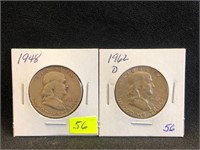 1948 & 1962D Franklin Half Dollars