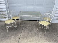 White Metal Glass Top Table With Set of 4 Chairs