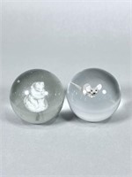 (2) Sulphide Animal Marbles Bear and Mouse