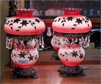 Pair Red White Pinecone Gone with the Wind Lamps