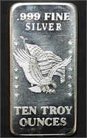 10 Troy Oz .999 Fine Silver Vintage Patriotic Bar