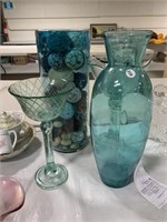 Home Decor Lot - 2 green glass candle holders,