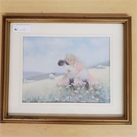 Framed Art of Girl Holding a Lamb