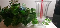 2 pcs. Crystal candle hurricane and faux plant