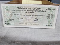 1991 Argentina Tucuman Un Austral 1 Note