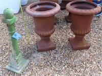 (2) 22"H Planters (pottery) and wooden pole