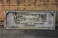 Brass Metropolitain Vickers Plate