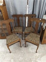 1900's T Back Solid Oak Chairs- Set of 4