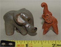 (2) Vtg Ceramic/Clay Miniature Elephant Figures
