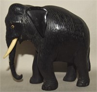 Antique Carved Ebony Wood Elephant Figure 4.25"L