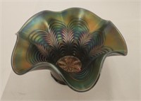 Fenton peacock tail carnival ruffled glass bowl