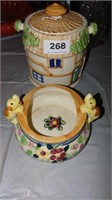 Japanese pottery, cookie jar and dish