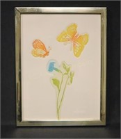 1970s Etching Of Butterflies With Flower. Vanguard