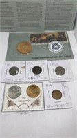 3 shield nickels, 1909 Wheat Penny, 1 Susan B, 1