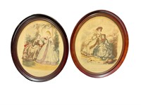 Pair of Vintage French Oval Framed Prints