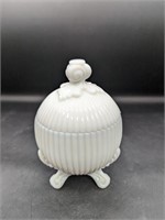 Vintage Milk Glass Ribbed Footed Candy Dish w/ Lid