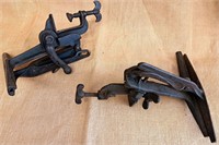 PAIR OF ANTIQUE IRON WOOD VISE HAND CLAMPS 11"