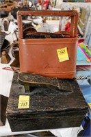 Vintage Shoe Shine Box w/Contents; Leather Shoe