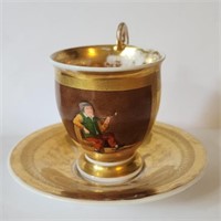 Antique Hand Painted Porcelain Cup & Saucer