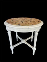 LOUIS XV PAINT DECORATED ROUND MARBLE TOP TABLE