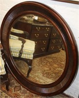 Round wooden beveled Mirror