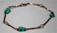 9ct rose gold, turquoise & pearl bracelet