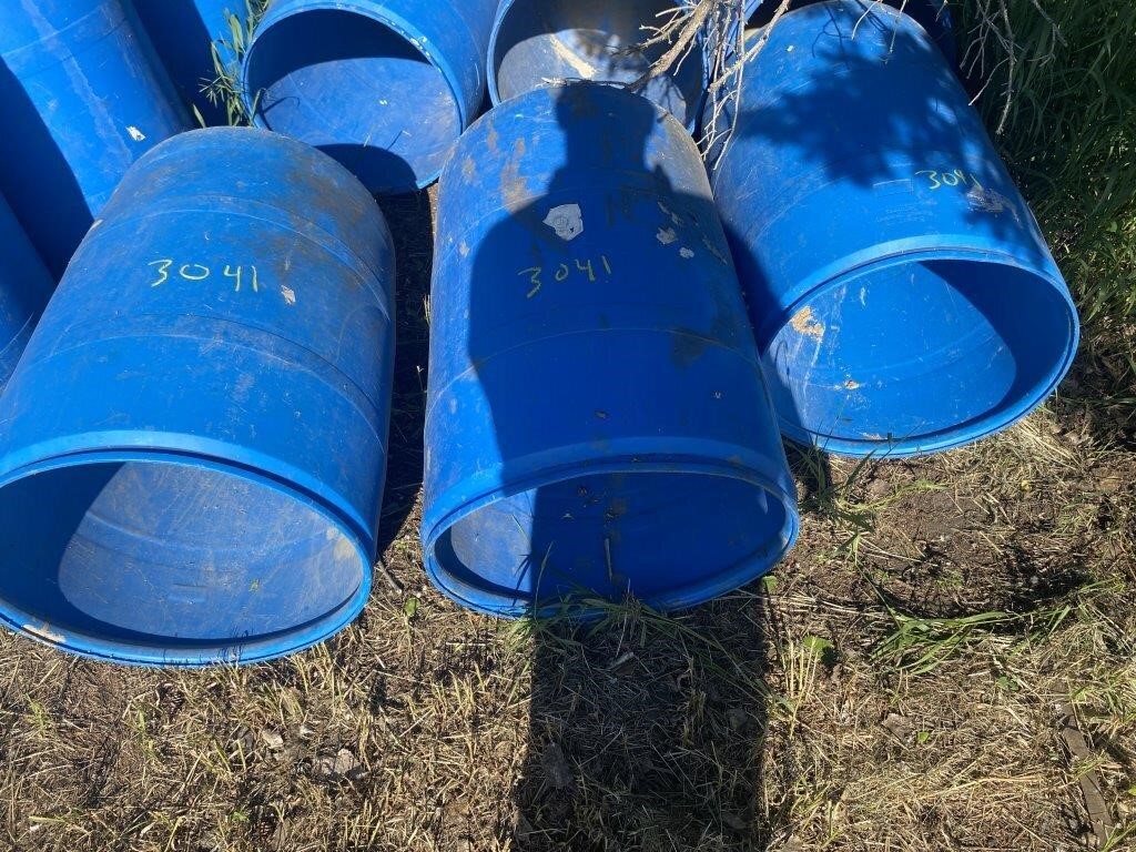 blue plastic barrels, bidX3