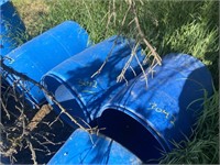 blue plastic barrels, BidX3