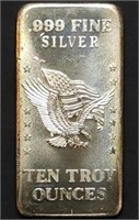 Vintage 10 Troy Oz .999 Fine Silver Bar