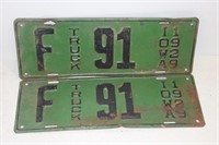 Matching Pair of 1929 Iowa license plates