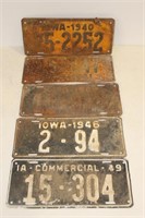 Set of 5 Iowa license plates 1940s