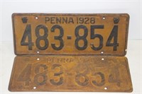 Matched pair of Pennsylvania license plates 1928