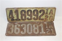 2 Vintage Iowa license plates