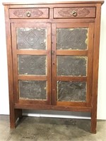 Antique Punched Tin Faced Door Cabinet