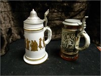 2 GERMAN STEINS W/PEWTER LIDS IN GREAT CONDITION