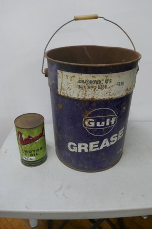 Gulf Oil Grease Can & National Motor Oil Can