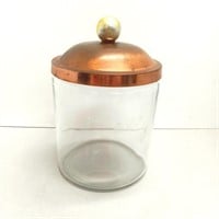 Clear glass jar copper lid