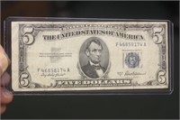 1953 Blue Seal $5.00 Silver Certificate