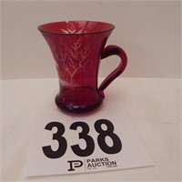 ETCHED CRANBERRY GLASS CUP 4 IN