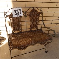 WIRE AND WICKER DOLL BENCH 17 IN