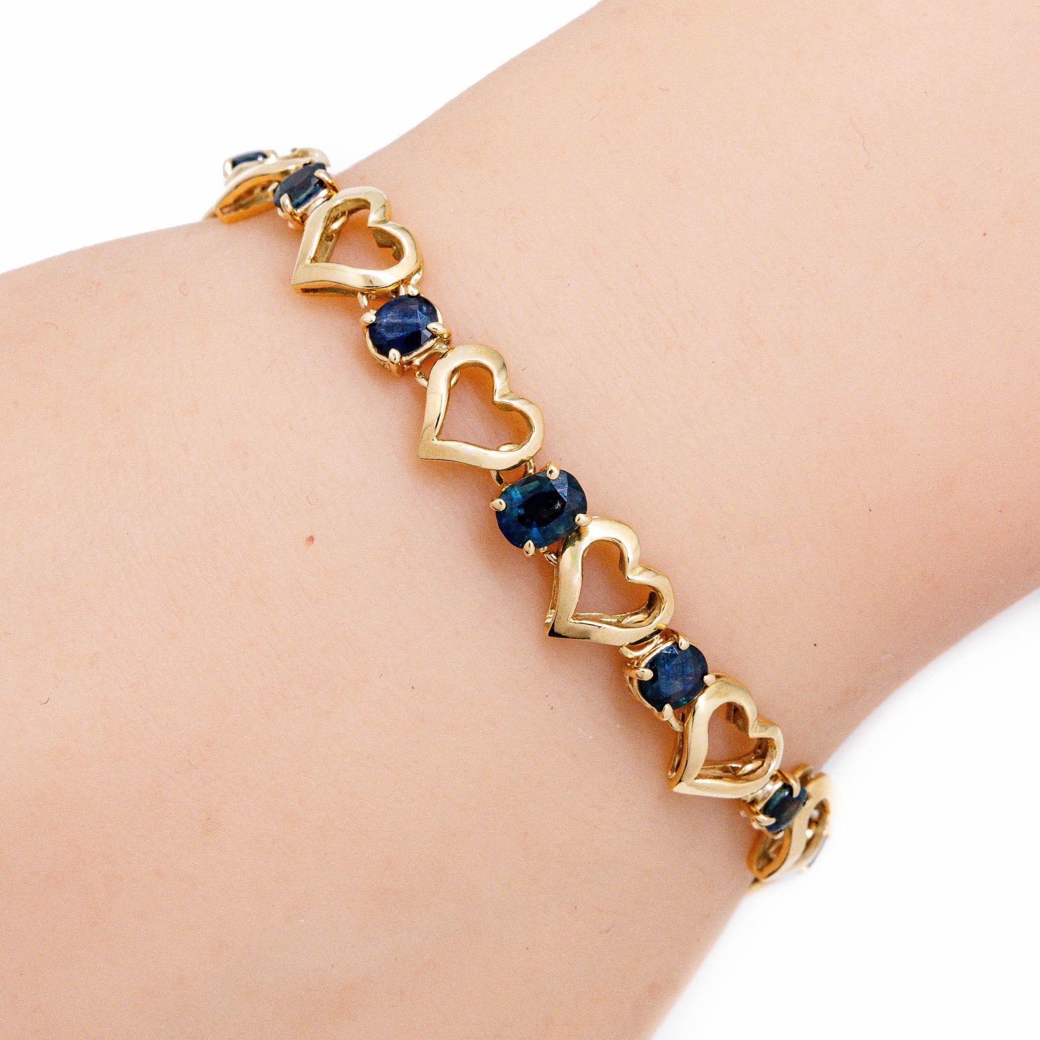 14kt Solid Yellow Gold Blue Sapphire Link Bracelet