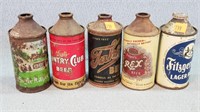 5- Antique Metal Domed Beer Cans