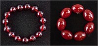 Set of Two Chinese Red Amber-Like Carved Bracelet