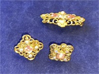 3 Piece Gold Tone Brooch and Earrings