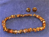 Polished Stone Bracelet and Earrings
