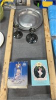 Precious moments plate, and candlestick holders